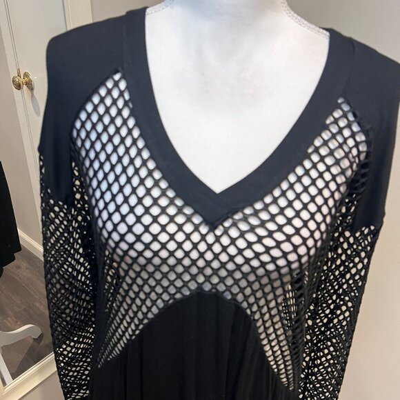 NWT Blue Curl Beachwear Black Fishnet long sleeve swim cover up, Size Medium - Picture 2 of 15